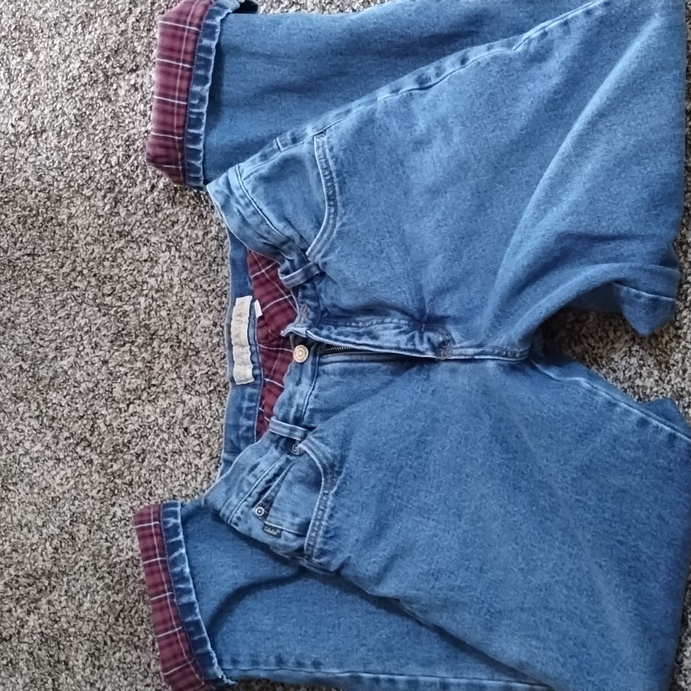 Blue Denim Jeans with Plaid Lining